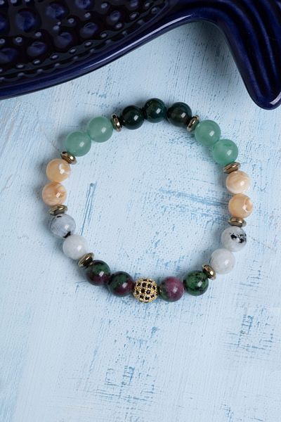 Deniz Doğal Taş Certified Moonstone and Anyolite Cancer Bracelet