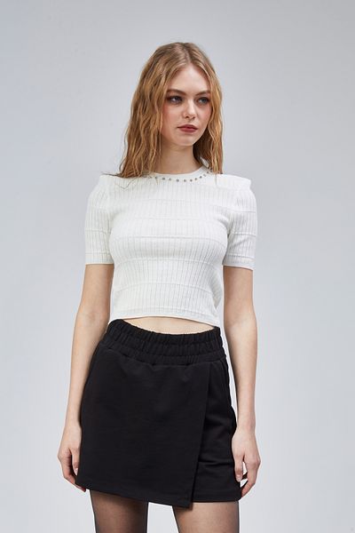 TF The Fancy For You Fancy Women's Basic Black Shorts Skirt with Elastic Waist Pockets