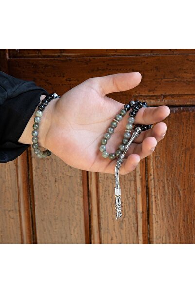 OSMANLI DOĞAL TAŞ Sertifikalı Labradorit, Göz Akik Doğal Taşlı 33'lük Tesbih ve Bileklik Takım