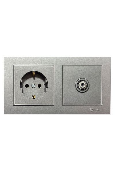 MAKEL Karea Smoked Set of 2 Grounded Socket + Satellite (Television) Socket with F Connector