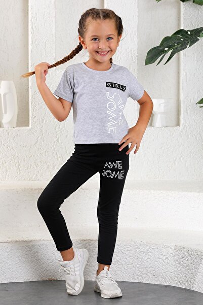 zepkids okrugla kragna Kratki rukavi Be Awe Some Štampano Set sivih melange b...