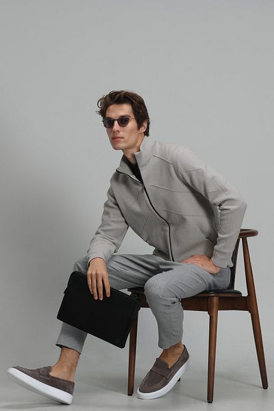 Lufian Amır Men's Cardigan Light Gray