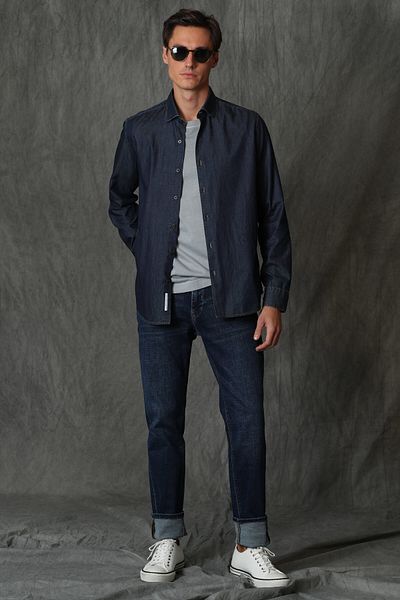 Lufian Danor Ανδρικό Έξυπνο Πουκάμισο Slim Fit Σκούρο Μπλε