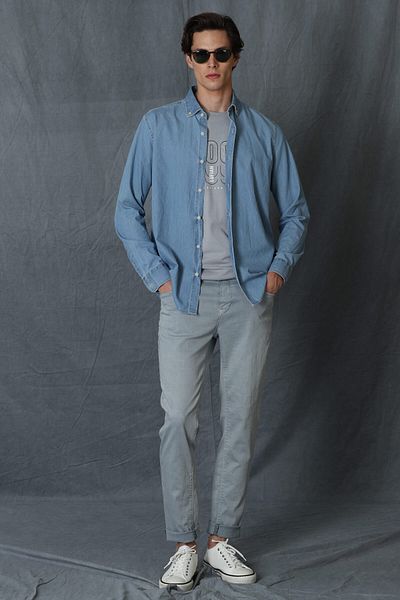 Lufian Helt Sport 5 Pocket Ανδρικό Παντελόνι Slim Fit Ανοιχτό Γκρι