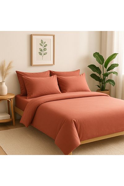 Prime Sleeks Single 100% Cotton Duvet Cover Set 160X220 Cm, Set with Elastic Sheet, Dusty Rose