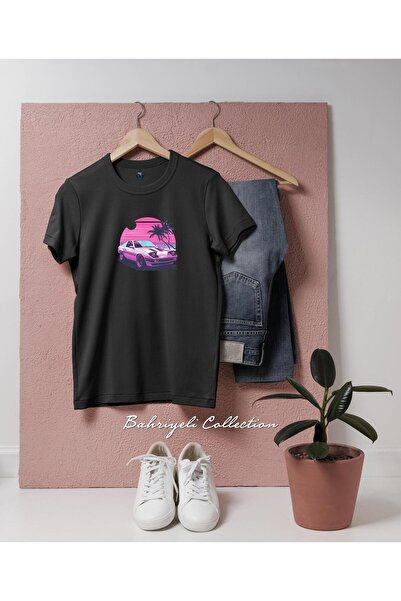Bahriyeli Collection Unisex T-Shirt with Retro Car Design with Oversize Vapor...