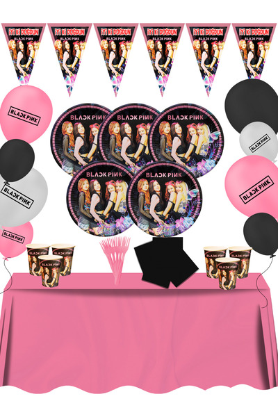 BLACK PINK Set de ornamente pentru petrecerea de aniversare pentru 16 persoan...