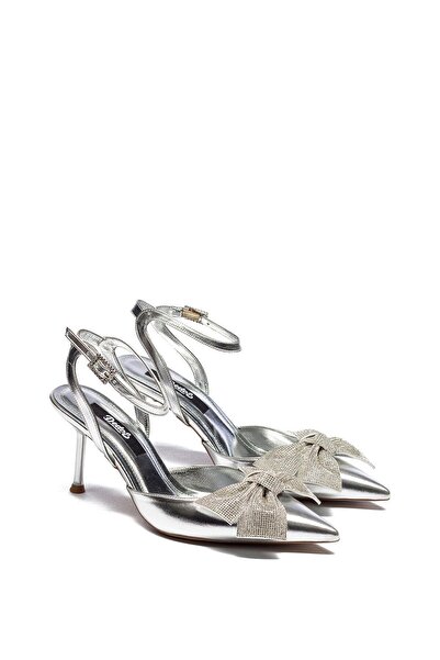 Dedos Kadın Sivri Burun Bilekten Bağlamalı İnce Topuklu Taşlı Fiyonklu Abiye Ayakkabı 4200