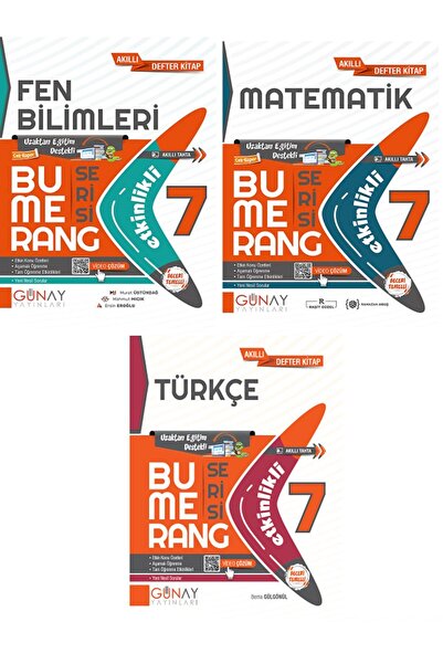 Açı Yayınları 7.sınıf Günay Bumerang Fen Bilimleri Matematik Türkçe Akıllı Defter Kitap / Yeni Nesil / 3 Kitap