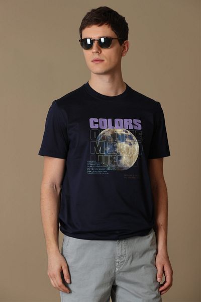 Lufian Ash Modern Graphic T-shirt Navy Blue