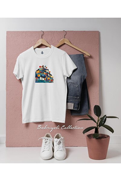 bahriyeli.jpeg Oversize Colorful Hill Houses Illustration Design Unisex T-Shi...