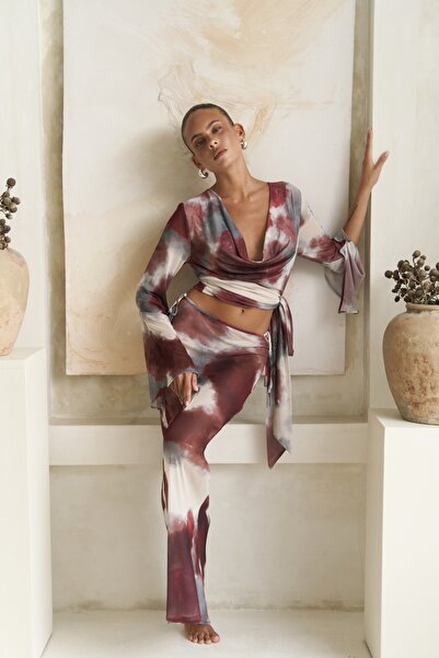 BOHEMAİ Pnaisyonist Long Sleeve Burgundy Crop Skirt Suit