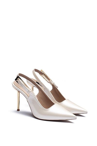 Dedos 9290 Women's Open Back Pointed Toe Galvanized Heeled Sitiletto Shoes