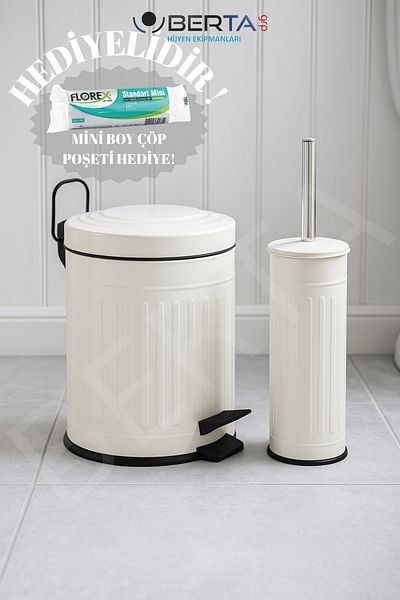 Berta Hijyen Vintage Bathroom Set - White Dustbin, 5Lt Toilet Brush and Luxury Model