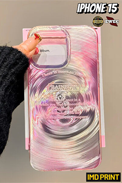 EWEC İphone 15 Uyumlu Gradyan Pembe Rainbow Hologramlı Ins Style Imd Premium ...