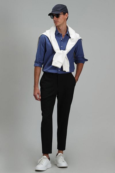 Lufian Ανδρικό έξυπνο πουκάμισο Makro Comfort Slim Fit Light Navy Blue