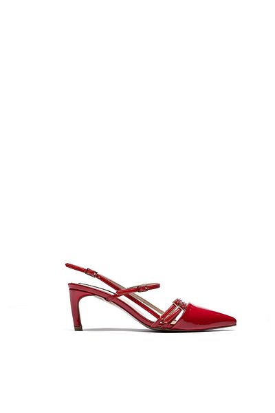 Dedos Women's Red Patent Leather Pointed Toe Buckle Heeled Shoes 5125