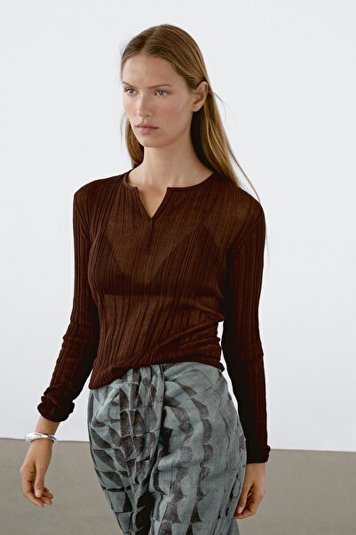 Massimo Dutti Büzgülü desenli midi etek