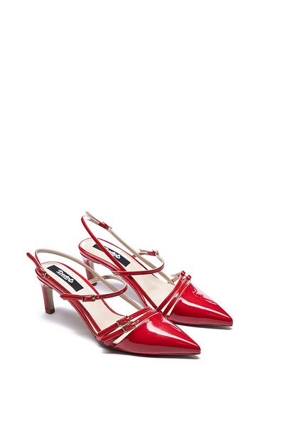 Dedos Women's Red Patent Leather Pointed Toe Buckle Heeled Shoes 5125