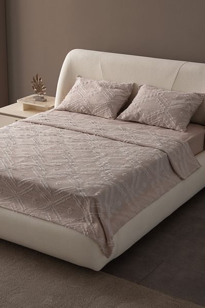 BUGİ HOME COLLECTİON Anna Delux Double Multi-Purpose Bedspread Set Gray Cotton Duvet Cover Set Daily 220X240