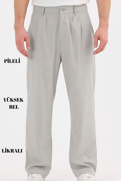 CEDY DENIM Υψηλής ποιότητας ανδρικό πλισέ φαρδύ Chino - Ψηλόμεση C358-Stone