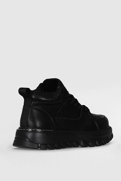 Lufian 111230236   Seth Casual - Ανδρικά μαύρα δερμάτινα ψηλοτάπητα παπούτσια