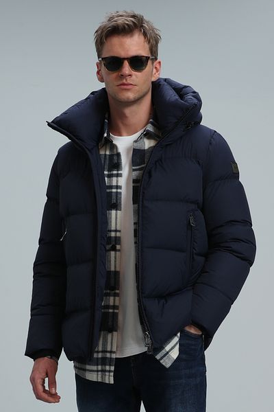 Lufian Ανδρικό παλτό Tommy Goose Feather Navy Blue