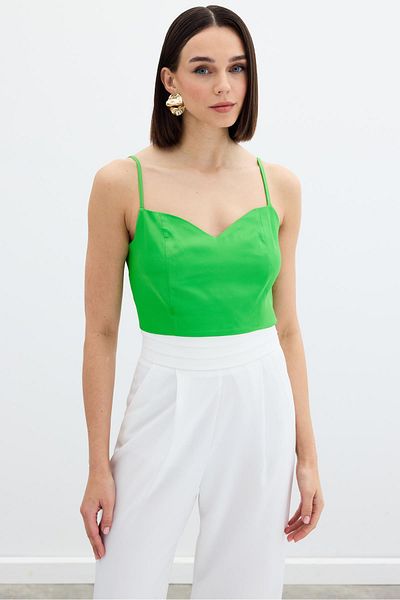 Sateen Satin Crop Blouse with Rope Straps - Light Green
