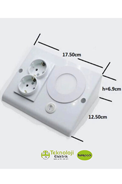 TEKNOLOJİ ELEKTRİK Dolap Tezgah Altı 2'li Priz Ve 3 Watt Anahtarlı Led Spot Aydınlatma (FÜME KASA) Işık Ve Akıllı Priz