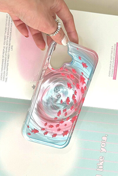 EWEC iPhone 15 Pro Compatible Pink Fish Swirl Design Hologram Ins Style Imd Premium Phone Case
