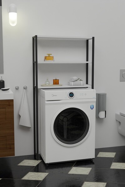 net mobilya Klozet Ve Makina Üstü Banyo Düzenleyici Raf Beyaz