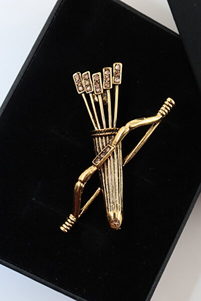 KEEBA Kararlılığın ışıltılı simgesi gold kristal taşlı yay ok broş erkek kadı...