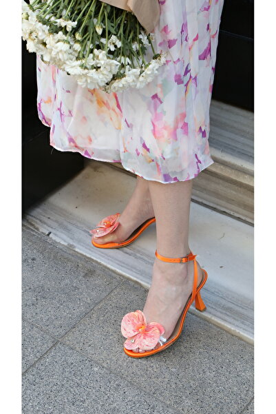 Letafia Sandale cu toc cu detaliu Sandy Flower Stone