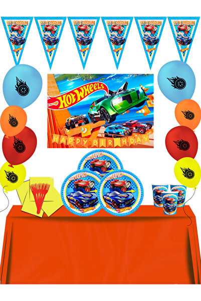 HOT WHEELS Cool Cars with Banner 16 Person Birthday Party Ornaments Supplies Set