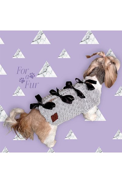 For a Fur Cat Dog Vest Gray Plush Black Ribbon Sweater Jacket