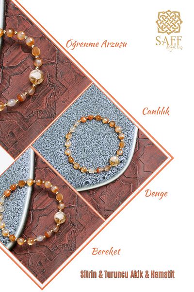 Saff Doğal Taş Certified Citrine, Orange Agate and Hematite Bracelet – Design That Brings Radiance and Vitality
