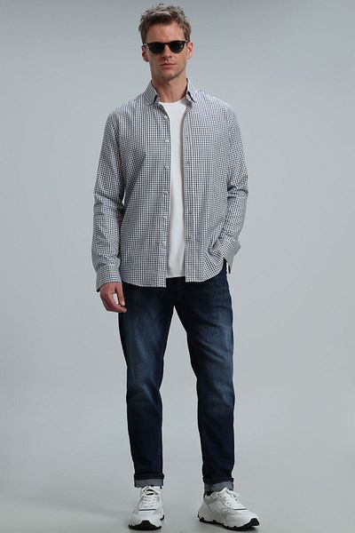 Lufian Nora Мъжка базова риза Regular Fit Navy Blue