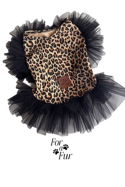 For a Fur Dog T-Shirt Dress Leopard Print Tutu Sleeve Cat Dog Outfit