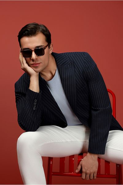 Kiğılı Pointed Collar Striped Classic Jacket
