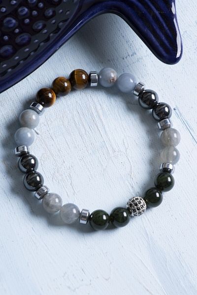 Deniz Doğal Taş Certified Aquarius Bracelet – with Hematite, Jade and Anjelite Harmony