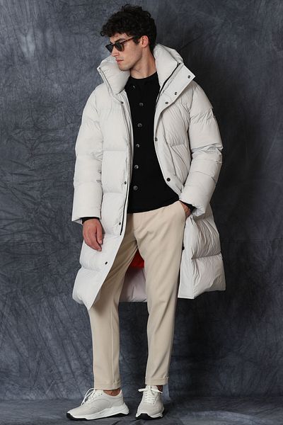 Lufian Men's Coat - Done Goose Feather, Stone Color