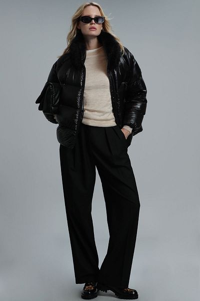 Lufian Palton femei Fem Goose Feather Negru
