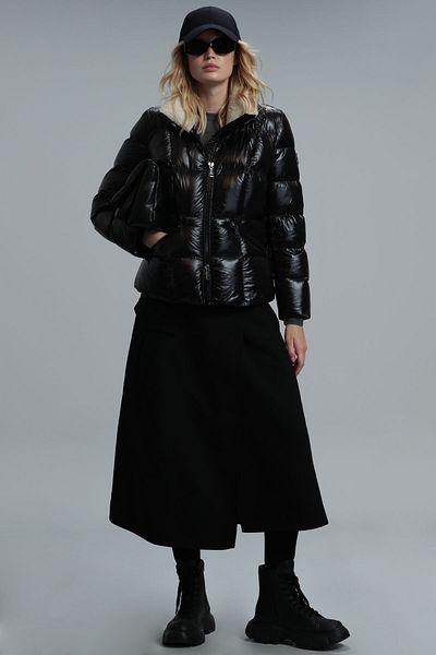 Lufian Palton femei Elene Goose Feather Negru