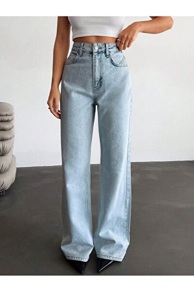 REDZARRAM açık mavi arka cep ve ön cep detaylı yüksek bel kadın pantolonu