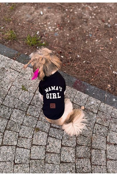 For a Fur Dog T-Shirt Outfit Mamas Girl Printed Black Cat T-Shirt