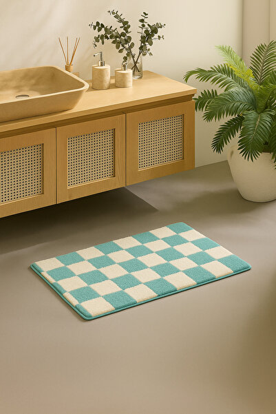 EUROBANO Covoraș de baie Chess Single Bază anti-alunecare Lavabil 60x100 cm