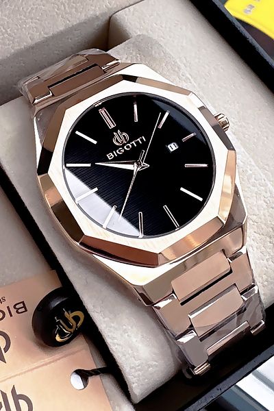 Bigotti Special Boxed 5 Atm Waterproof Men Wristwatch Rosegold Color Steel Band + Gift Bracelet Bme2023C3