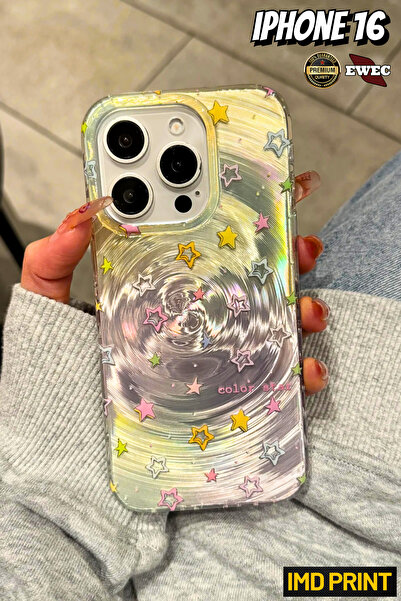 EWEC İphone 16 Uyumlu Renkli Yıldızlar Color Star Hologram Ins Style Imd Prem...