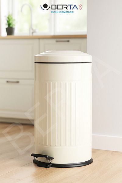 Berta Hijyen Vintage Cream Trash Can with Shock Absorber Lid Striped Luxury Model 16Lt