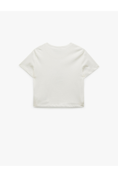 Koton Tricou scurt din bumbac, cu mânecă scurtă, cu decolteu, cu dantelă, cu imprimeu de pisică, cu inimă, Top de pijama